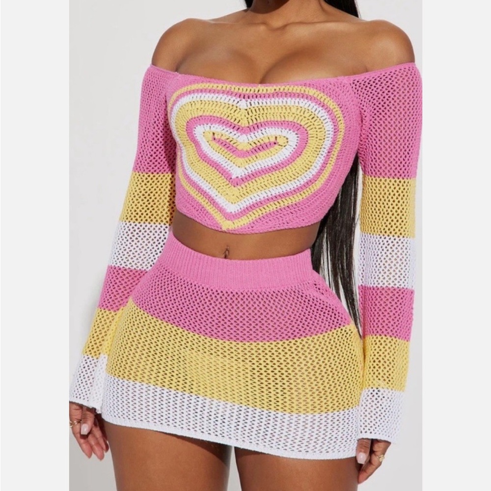 Fashion Nova Pink Yellow White Knit Set